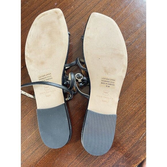 Ann Taylor Aaliyah Tortoiseshell Print Ring Leather Flat Sandals Size 9.5 - Picture 6 of 7